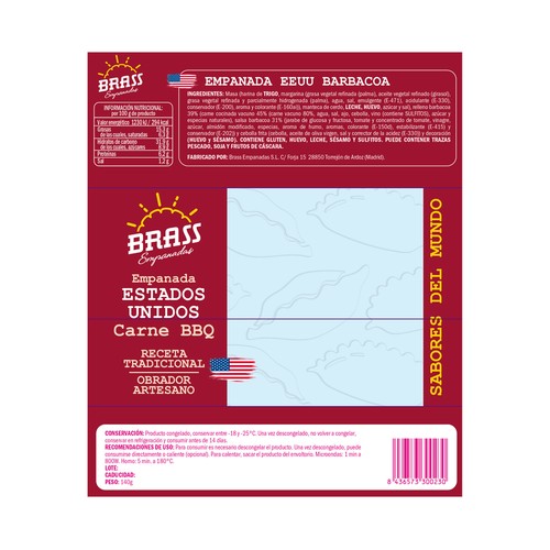 BRASS Empanada de carne a la Barbacoa, receta tradiconal de Estados Unidos 140 g.