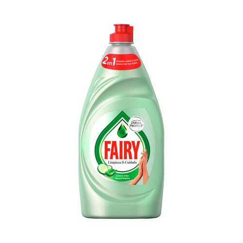 Detergente lavavajillas concentrado de mano aroma aloe vera y pepino FAIRY 820 ml.