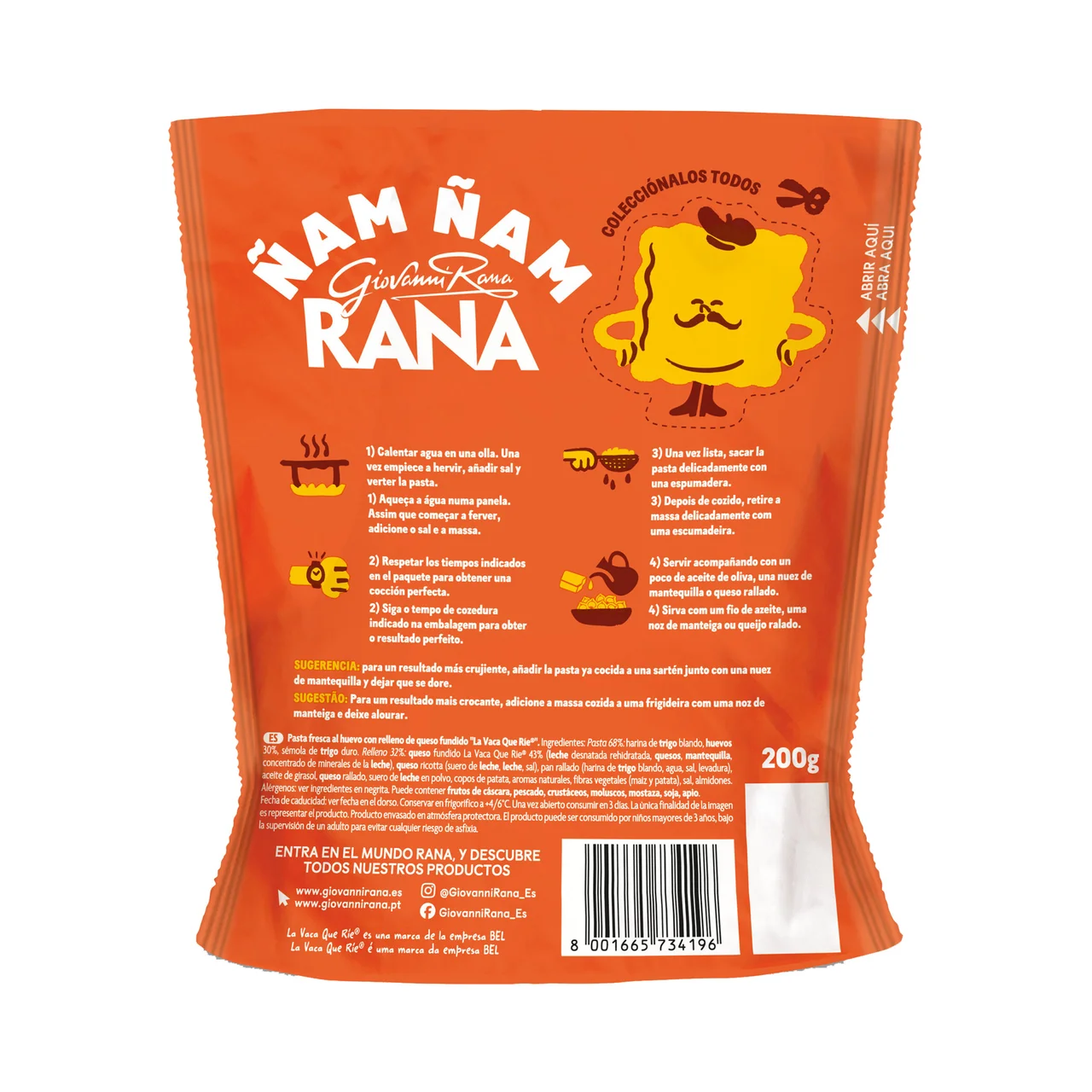 Ñam ñam Tortellini de pasta fresca al huevo rellenos que queso La vaca que rie 200 g.