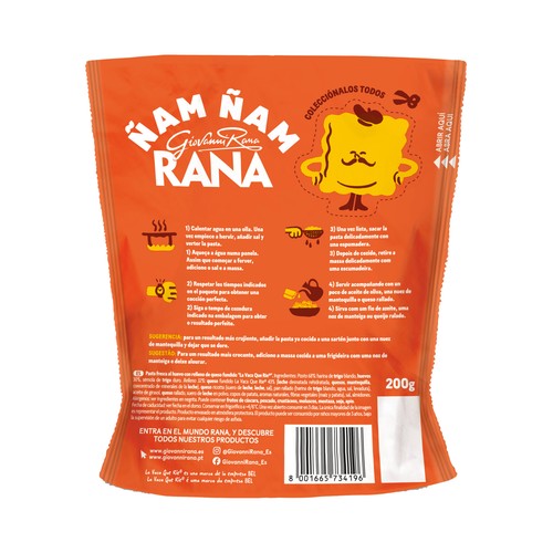 RANA Ñam ñam Tortellini de pasta fresca al huevo rellenos que queso La vaca que rie 200 g.