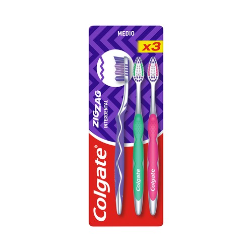 COLGATE Zigzag Cepillo de dientes medio, para una limpieza profunda 3 uds.