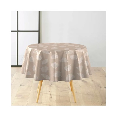 Mantel redondo pvc 160cm tacto textil hojas blanco. U10