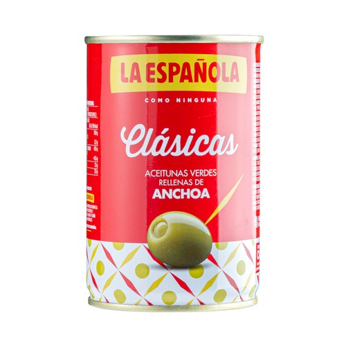 LA ESPAÑOLA Aceitunas verdes rellenas de anchoa Clásicas lata de 130 g.