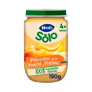 HERO Solo Tarrito de fruta (melocotón de la huerta y plátano), textura sueave, a partir de 4 meses 190 g.