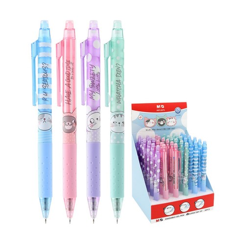 Bolígrafo de gel borrable So Many Cats retráctil, 0,5 mm, tinta azul, modelos surtidos, M&G.