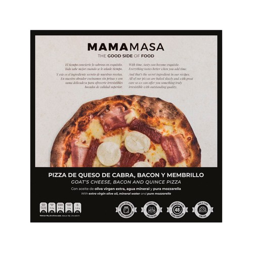 MAMAMASA Pizza congelada de bacon, queso de cabra y membrillo 620 g.