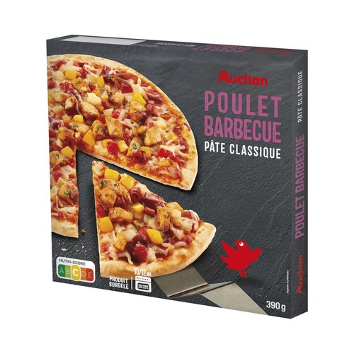 AUCHAN Pizza congelada de pollo y salsa barbacoa 390 g Producto Alcampo.