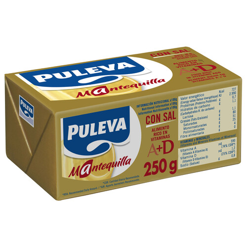 PULEVA Pastilla de mantequilla con sal PULEVA 250 g.