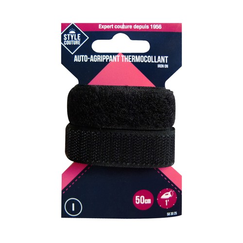 Velcro termo adhesivo, 50cm, color negro, STYLE.