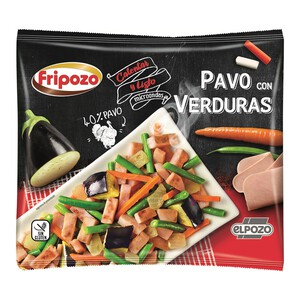 Imagen de FRIPOZO Salteado de pavo con brotes de cebolla, judías verdes, zanahoria y berenjena de El Pozo 400 g.