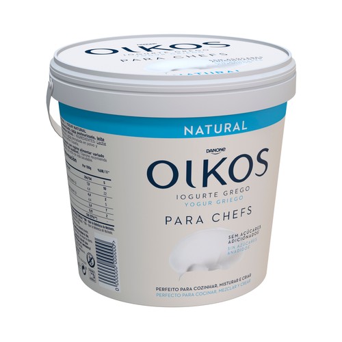 OIKOS Yogur griego natural sin azúcares añadios, especial para cocinar y mezcla de Danone 900 g.