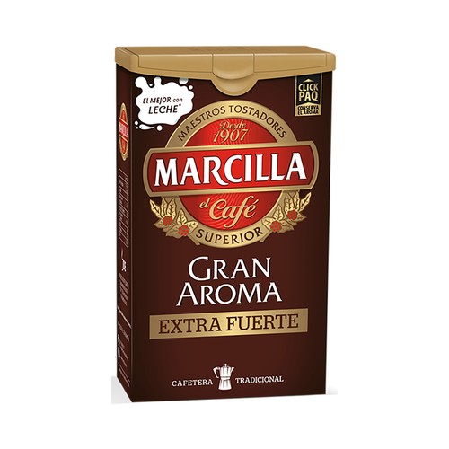 Café molido mezcla de tueste natural 50% y torrefacto 50% gran aroma extra fuerte MARCILLA 250 g.