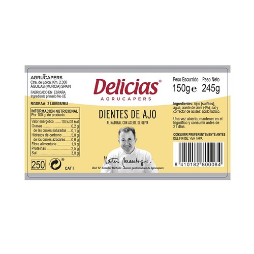 DELICIAS Dientes de ajo al natural 150 g.