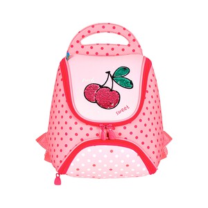 Mochila preescolar diseño de cerezas, color rosa, PRODUCTO ALCAMPO, 24x25x13cm.