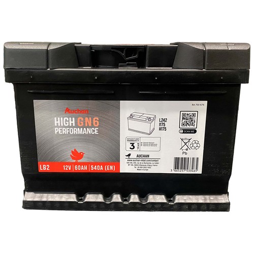 Batería de coche 60Ah, arranque 540A, 12V, ALCAMPO.
