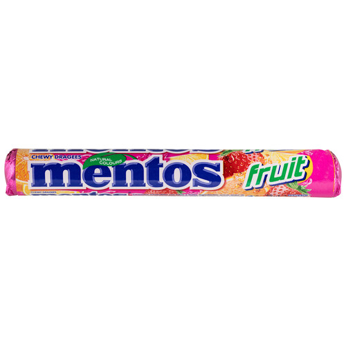 MENTOS Roll de caramelos masticables con zumo de frutas MENTOS 3 x 38 g.