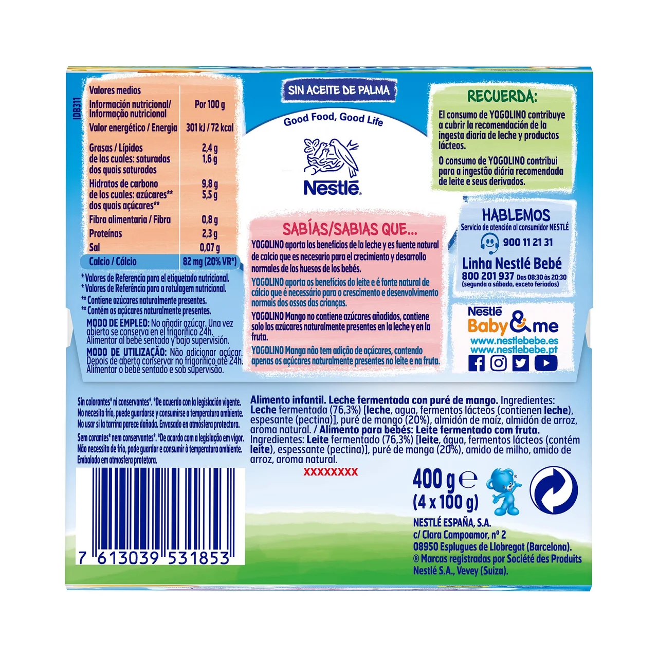YOGOLINO Postre lácteo de mango, adaptado para bebés partir de 6 meses YOGOLINO de Nestlé 4 x 100 g.