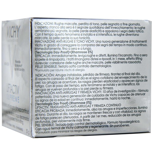 VICHY Crema hidratante para piel normal y mixta que actúa contra las arrugas, la pérdida de firmeza y la tirantez al final del día VICHY Liftactiv 50 mililitros.