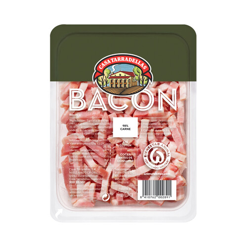 Bacon cortado en cómodas y prácticas cintas, elaborado sin gluten CASA TARRADELLAS 150 g.
