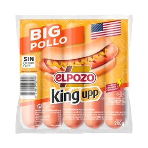 EL POZO Big pollo king upp Salchichas cocidas de pollo, sabor ahumado 200 g.