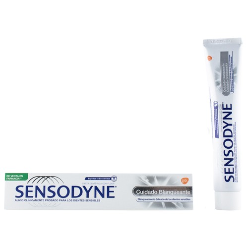 SENSODYNE Pasta de dientes blanqueante con flúor, para dientes sensibles SENSODYNE Cuidado blanqueante 75 ml.