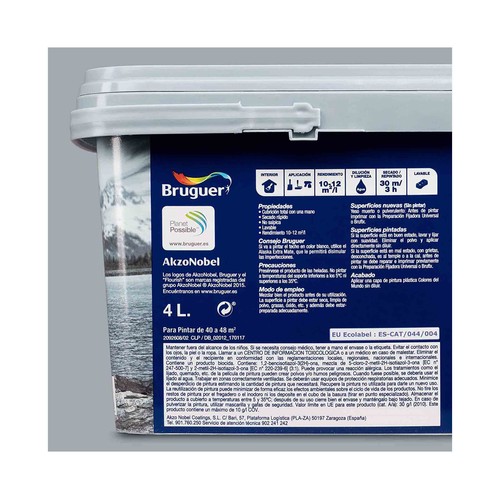 Pintura para paredes monocapa BRUGUER Colores del mundo Escandinavia Gris Suave, 4L.