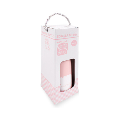 Botella termo para bebé, 350ml, color rosa, MORA. 