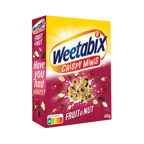 WEETABIX Cereales de fibra con fruta y nuez WEETABIX MINIS 450 g.