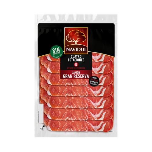 NAVIDUL Cuatro estaciones Jamón gran reserva (curación mínima de 15 meses), cortado en lonchas 95 g.
