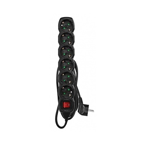 Base 6 tomas negra 2P+T interruptor 1,5m. EMOS