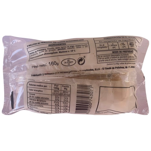 Rollitos de primavera congelados, con gambas UP! 160 g.