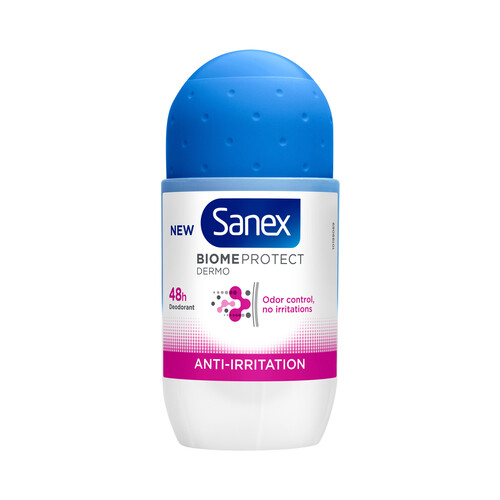 SANEX Desodorante roll on para mujer con protección antitranspirante hasta 48h y anti-irritación SANEX Biomeprotect dermo 50 ml