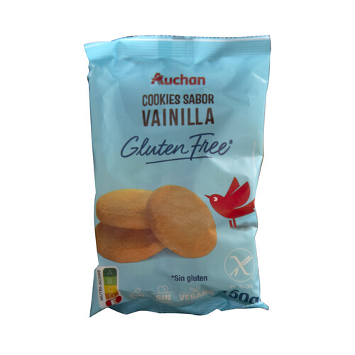 PRODUCTO ALCAMPO Cookies (galletas) con sabor a vainilla, elaboradas sin gluten ni lactosa 150 g.