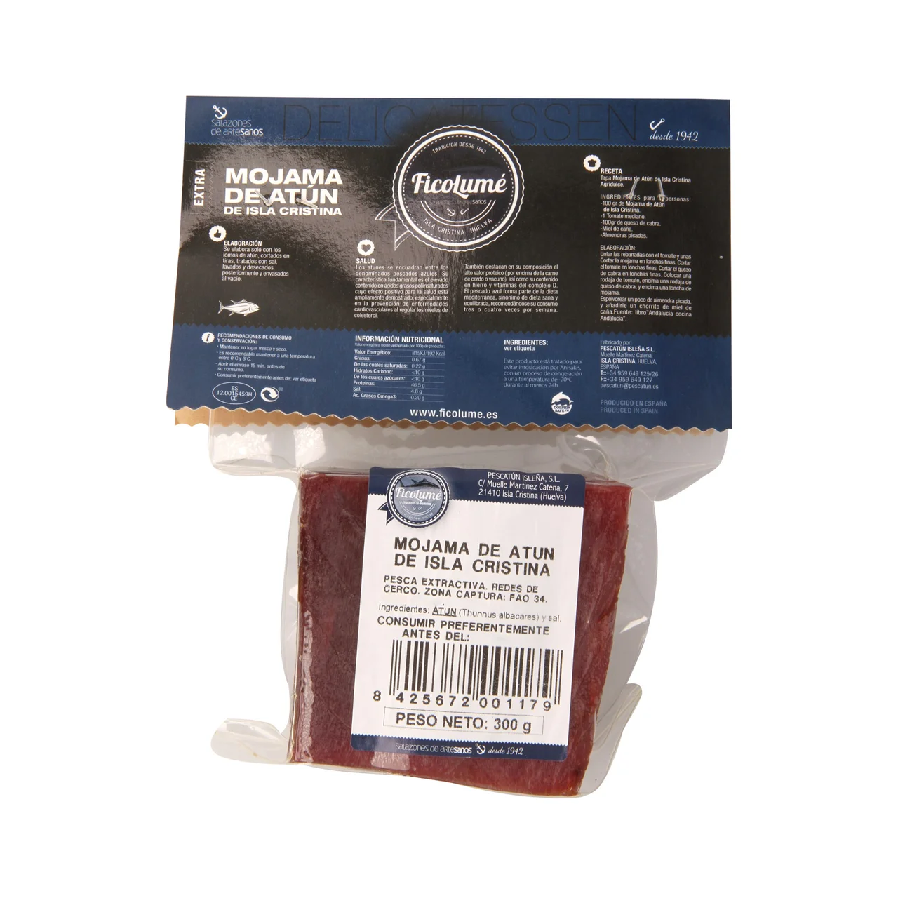 FICOLUMÉ Mojama extra de atún de Isla cristina en trozos FICOLUME 300 g.
