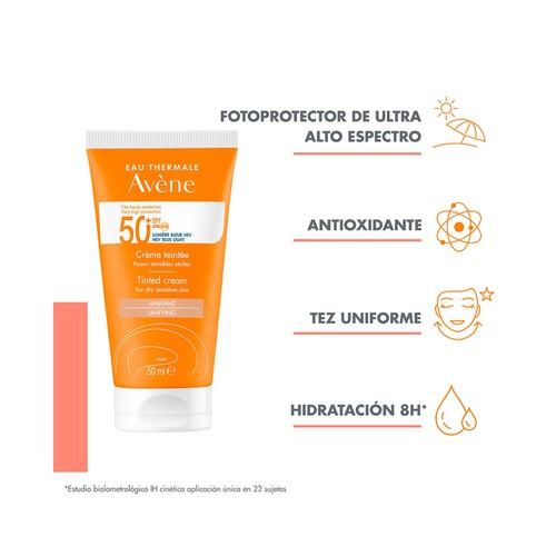 THERMALE AVÉNE Crema protectora solar facial con color y FPS 50+ (muy alto) 50 ml.