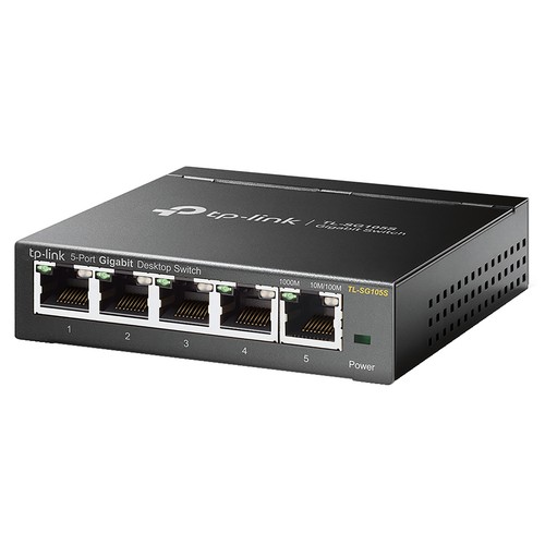 Switch TP-LINK TL-SG105S, 5 puertos Ethernet RJ45, 10/100/1000 Mbps.