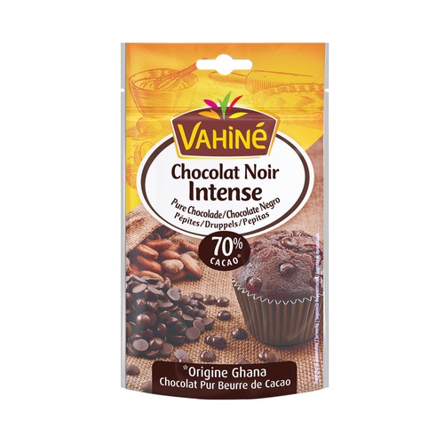 VAHINÉ Pepitas de chocolate negro, 70 % cacao 100 g.