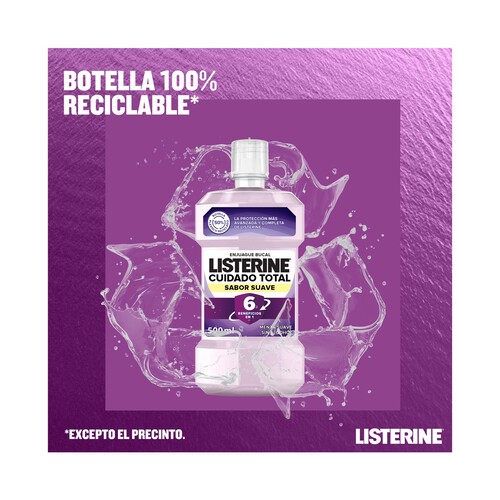 LISTERINE Enjuague bucal de uso diario y sabor menta suave LISTERINE Cuidado total 500 ml.