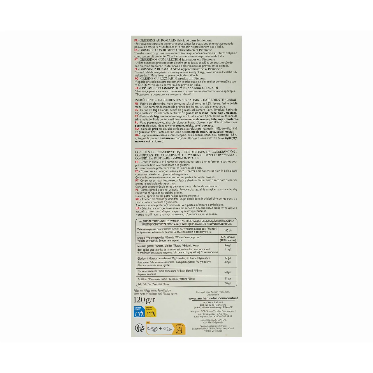 PRODUCTO ALCAMPO Grissini romero Tavola in Italia 120 gr.