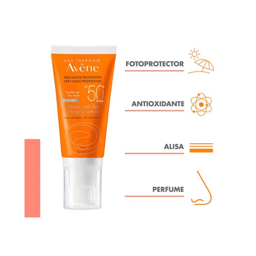 THERMALE AVÉNE Protector solar facial antiedad con FPS 50+ (muy alto), para pieles sensibles 50 ml.