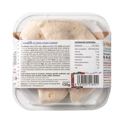 ALOLOCO Quesadilla de jamón cocido y queso 135g