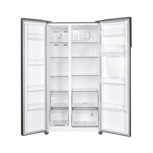 Frigorífico americano 177cm CANDY CHSBSO-6174XWD Inox NO FROST, clasificación energética: E, H: 177cm, A: 90cm, F: 60cm, dispensador agua, capacidad total: 518L.