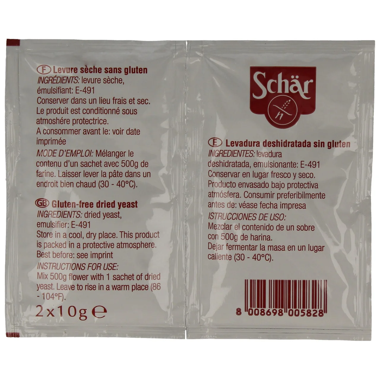 Levadura deshidratada sin gluten 20 g.