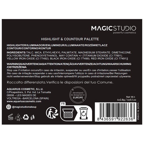 MAGIC STUIDO Highlight & contour Paleta de maquillaje en polvo iluminador (2 tonos) y maquillaje bronceador (2 tonos)
