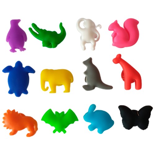 Pack de 12 marcadores de silicona con forma de animales para copas, QPRACTIKO.