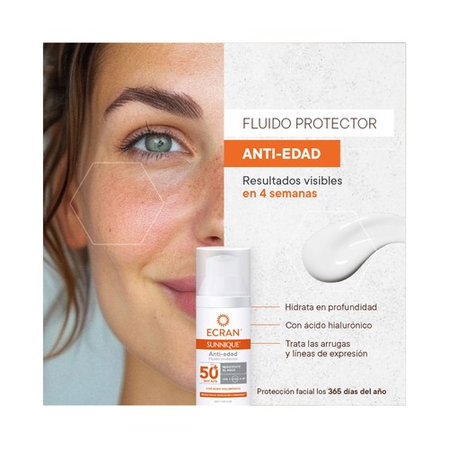 ECRAN Sunnique Protector solar facial con acción antiedad y FPS 50+ ( muy alto) 50 ml.