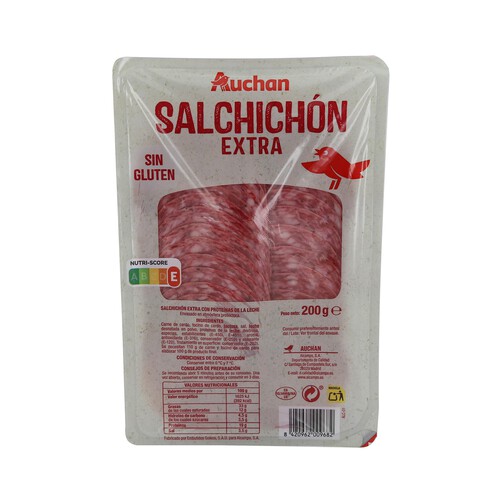 AUCHAN Salchichón extra elaborado sin gluten y cortado en finas lonchas 200 g. Producto Alcampo
