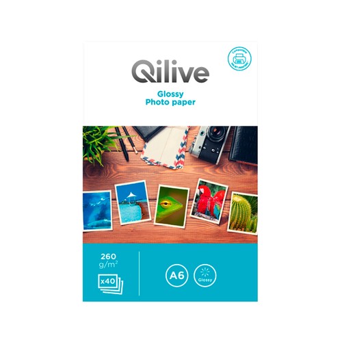 Pack de 40 papeles de foto QILIVE, A6, 260gr.