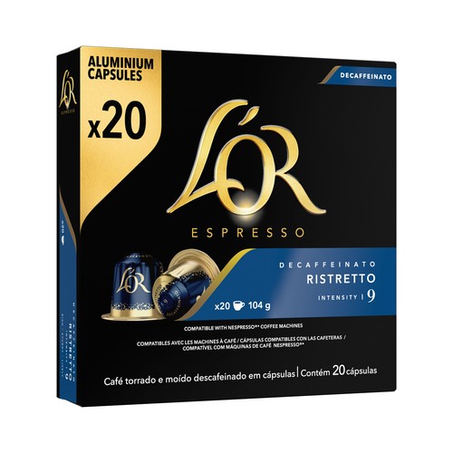 Café Descafeinado Ristretto I9 en cápsulas compatibles con Nespresso L'OR ESPRESSO 20 uds.