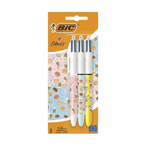 3 bolígrafos BIC de 4 colores cuttie food.